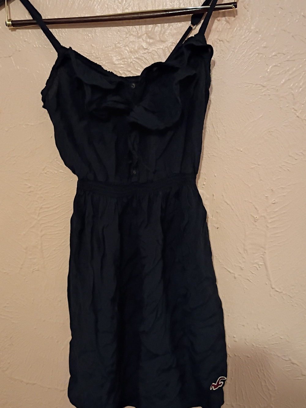 Hollister Black Ruffle-Trim Spaghetti Strap Dress
